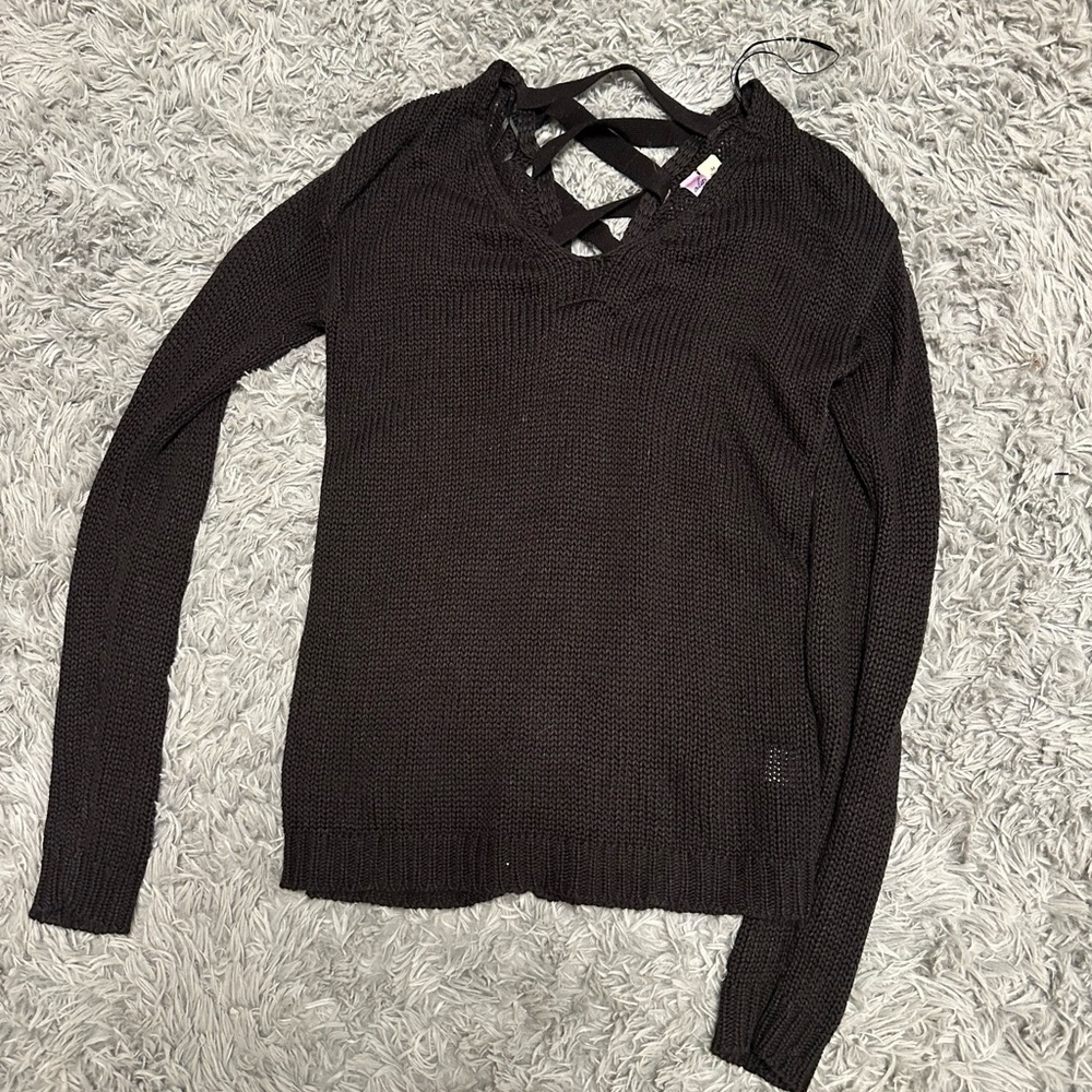 Black Crisscross Knit Sweater